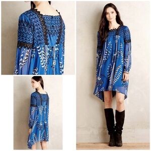 ANTHROPOLOGIE FLOREAT Lisse Peasant Eyelet Lace Floral Embroidered Shift Dress 8